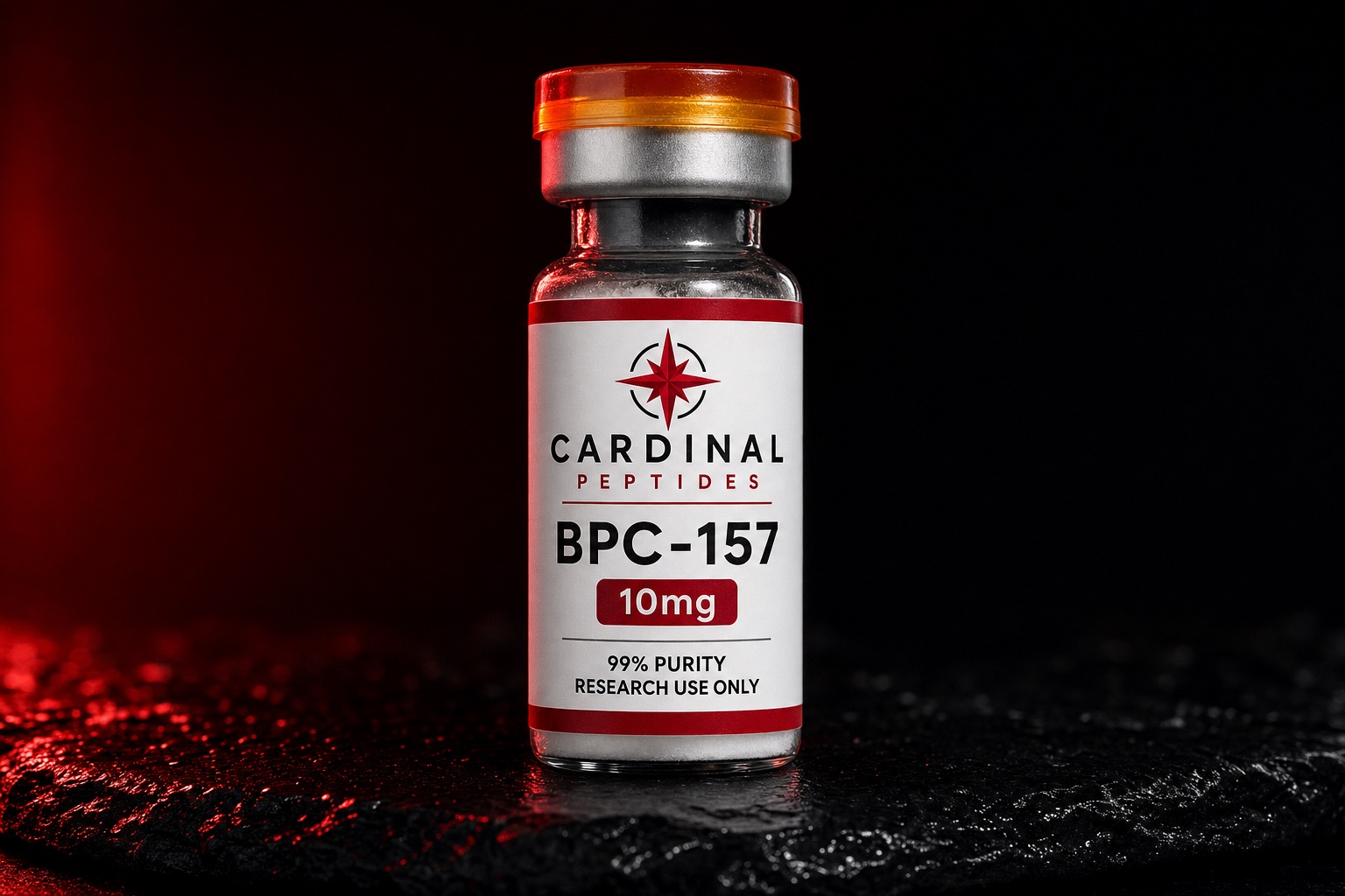 Cardinal Peptides research vial on a studio background