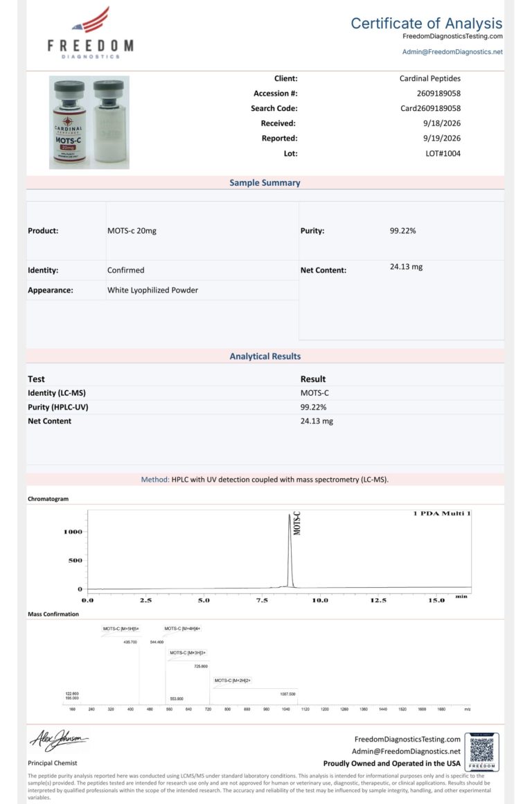 MOTS-C 20mg Certificate of Analysis