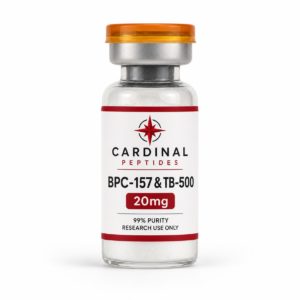 BPC-157 & TB-500 Wolverine Pack 20mg lyophilized peptide reference material in a Cardinal Peptides glass vial