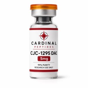 CJC-1295 DAC 5mg lyophilized peptide reference material in a Cardinal Peptides glass vial